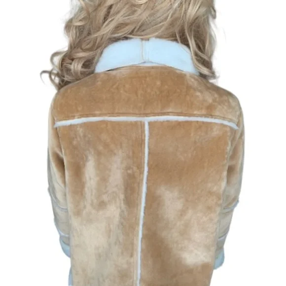 LANDSEND Womens Petite Faux Sheepskin Shearling Warm Winter Fleece Moto Jacket - Picture 5 of 11